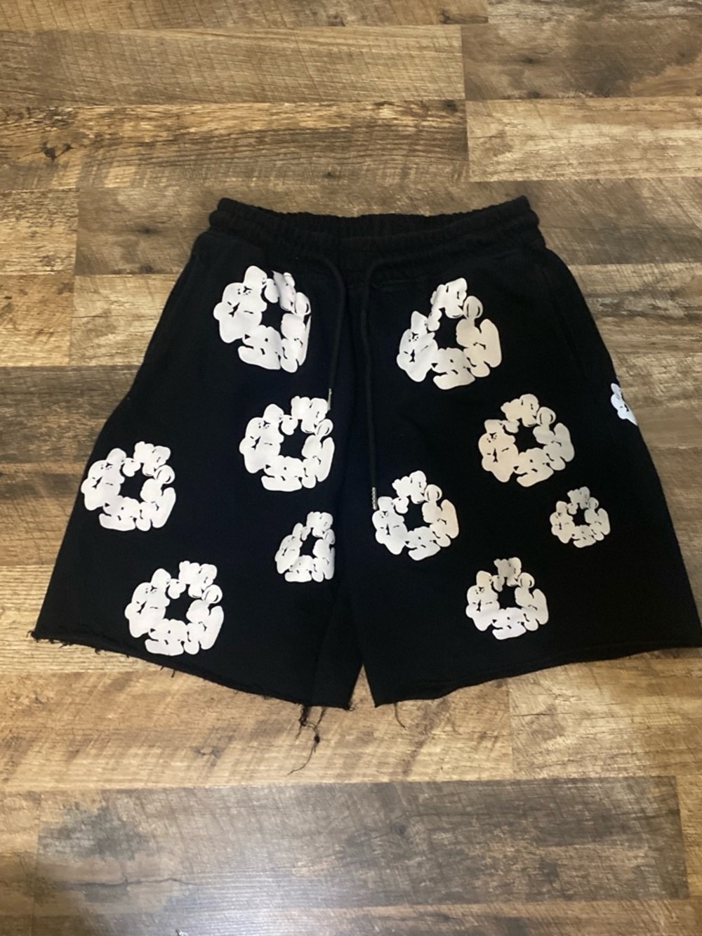 Men's Black Athletic Shorts with White Floral Print